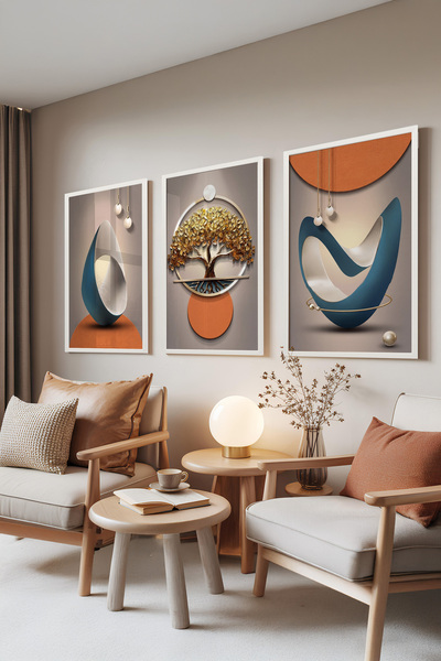 Zestia Σετ 3 πινάκων με λευκό πλαίσιο, Modern Balance – Σετ Μίνιμαλ Αφηρημένη...