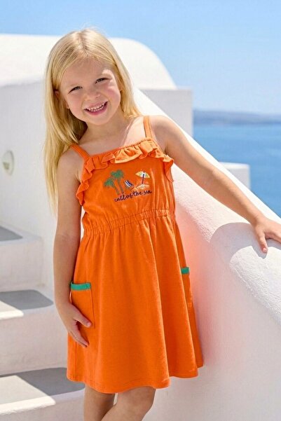 Zeyland Κοριτσίστικο Πλεκτό Φόρεμα με Κέντημα - Πορτοκαλί