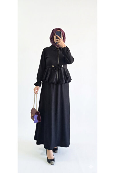 Store Önü Fermuar Detaylı Etekli Takım