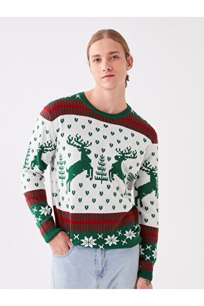LC Waikiki Crew Neck Long Sleeve New Year Themed Men's Knitwear Sweater