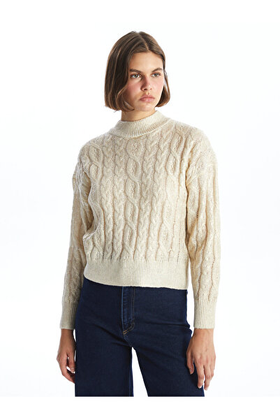 LC Waikiki Funnel Neck Patterned Women's Knit Sweater