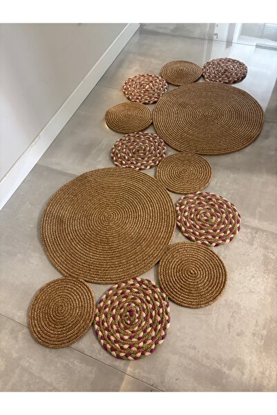 MaVaux Şölen Snake Model Renkli Hasır Kilim El Örgüsü Doğal Jüt Bohem Salon v...