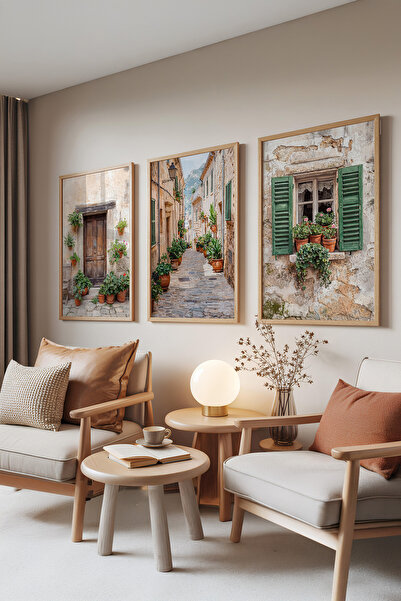 Zestia Σετ 3 πινάκων με ξύλινο πλαίσιο, Ρουστίκ Μεσογειακό – Λουλουδάτη Οδός ...