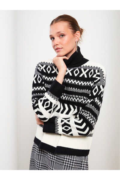 LC Waikiki Turtleneck Patterned Long Sleeve Women's Tricot Sweater