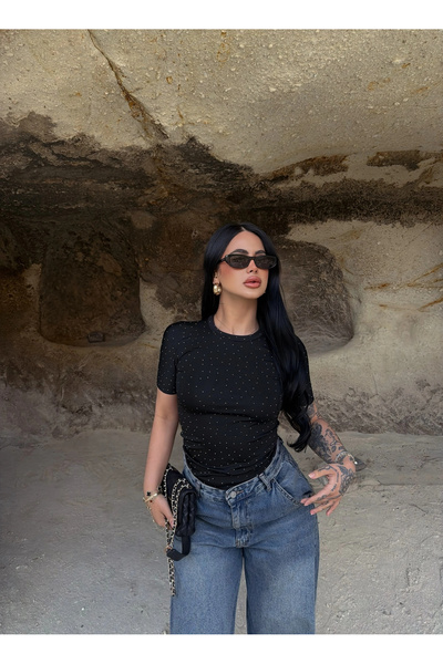 kırmızı butiks Μαύρο Glam Βασικό Πέτρινο Κροπ