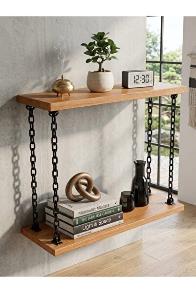 Aurean Dekoratif Zincirli İki Katlı Duvar Rafı - 45 cm - Kitaplık & Aksesuar ...
