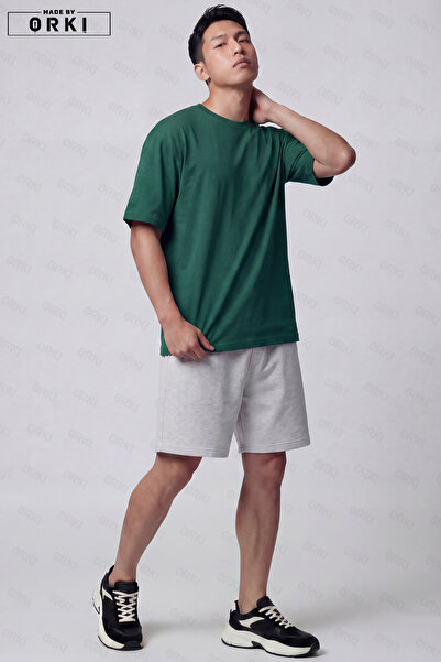EFFRENATU Ανδρικό μπλουζάκι Oversize Basic Unisex Forest Green με γκρι σορτς ...