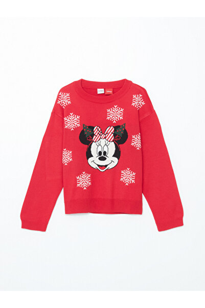 LC Waikiki Pulover tricotat pentru fete, cu guler rotund, Minnie Mouse cu model