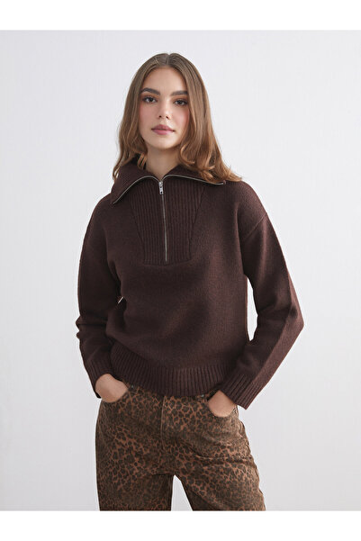 LC Waikiki Zippered Polo Neck Women's Knit Sweater