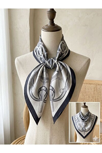 MAESTRO WOMAN Γυναικείο μεταξωτό σατέν φουλάρι με γκρι σχέδιο 70x70