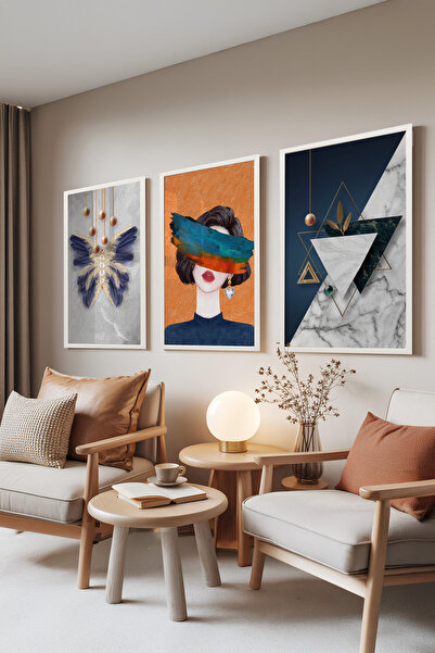 Zestia Λευκό Πλαίσιο με Σετ 3 Πινάκων, Golden Touch – Σετ Μοντέρνας Καλλιτεχν...