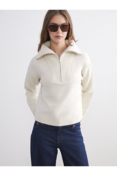 LC Waikiki Zippered Polo Neck Women's Knit Sweater