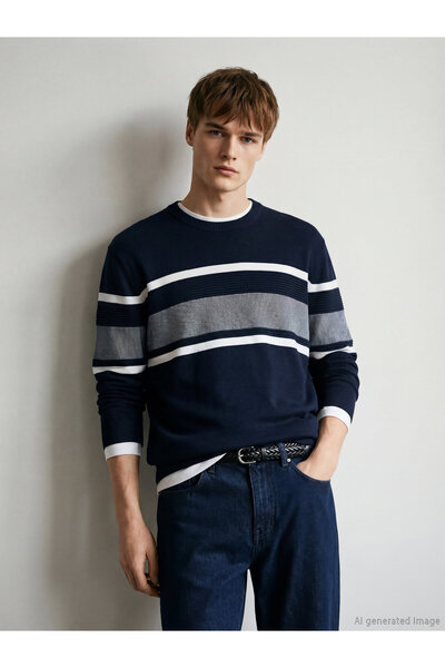 LC Waikiki Crew Neck Long Sleeve Striped Men's Knitwear Sweater