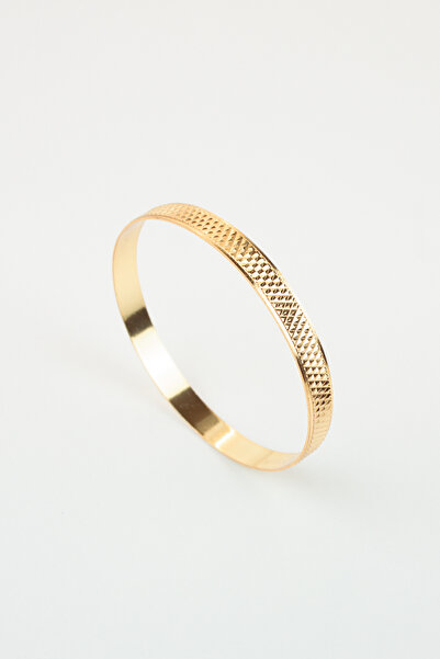 Liveyn Design Geometrik Dokulu Gold Bilezik