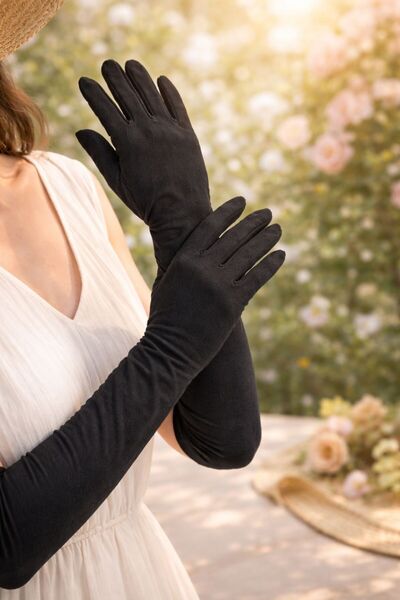 skycott γυναικεία μακριά μαύρα βαμβακερά γάντια με φλοράλ σχέδιο - καλοκαιριν...