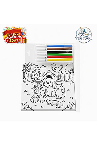 Paint Clear Çocuklar İçin Sevimli Hayvanlar Boyama Tuvali 30x30 cm – Keçeli K...