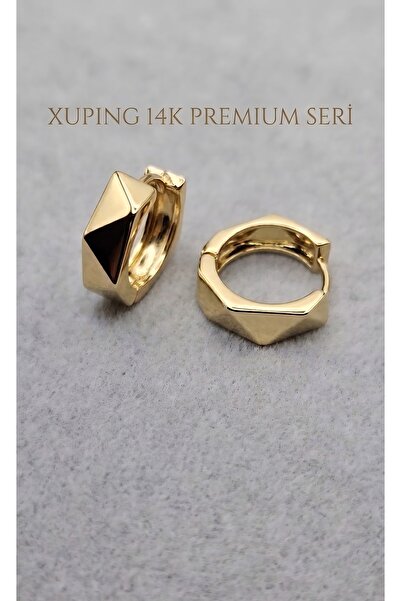 AG LUNERA Xuping Premium Seri 14K Altın Kaplama Prizmatik Kesim Küpe