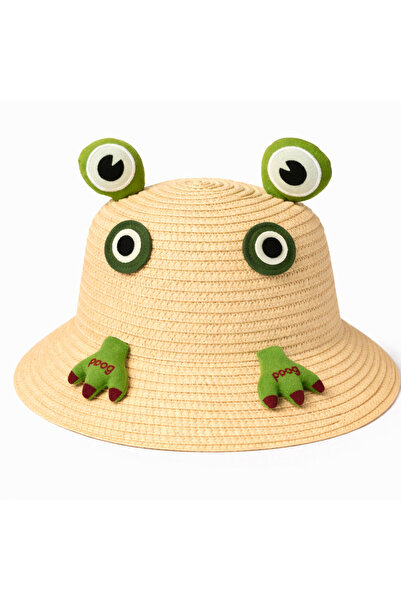 synshop Κρεμ Καπέλο Βάτραχος Κερόπι για παιδιά 4-10 ετών Ψάθινο καπέλο Καλοκα...