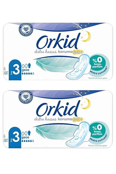 Orkid Extra Hassas Koruma Gece Hijyenik Ped 6'li X 2 Adet