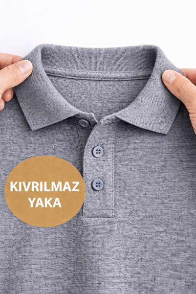 MODA %100 Pamuk Polo Kıvrılmaz Yaka Okul T-Shirt Nefes Alan Kumaş