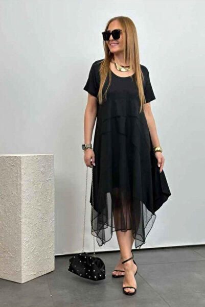 Modayakamoz Νέα σεζόν Γυναικείο κοντομάνικο φόρεμα από βισκόζη με στρογγυλό τ...