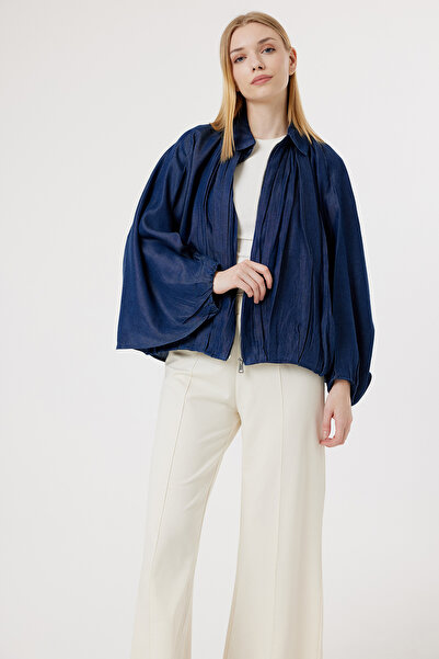 Suede Style 6228 - Stylish Comfortable Zippered Long Tunic Denim Jacket