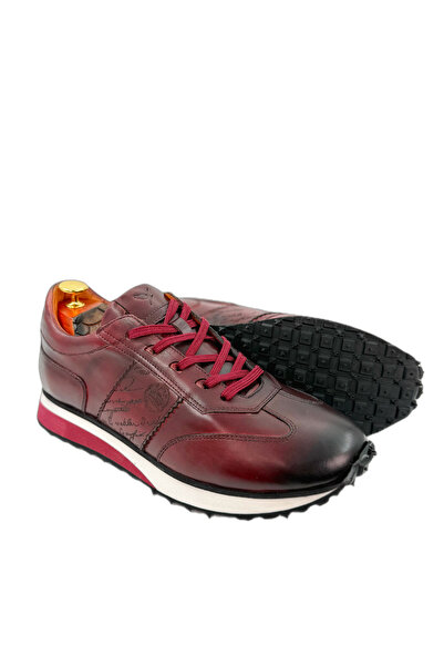 the corleone Bordo Hakiki Deri Erkek Sneaker Günlük El Yapımı Şık Ve Rahat Ta...