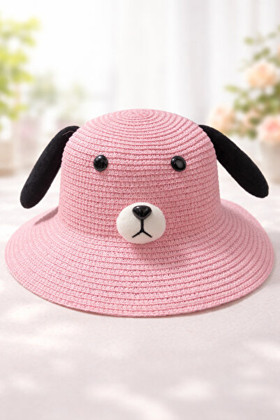 synshop Ροζ χαριτωμένο σκυλάκι Pochacco Παιδικό ψάθινο καπέλο με κουβά Καλοκα...