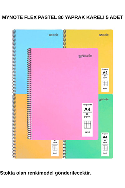 Mynote FLEX Παστέλ Σημειωματάριο Α4 80 Φύλλα Καρό 5 Τεμάχια