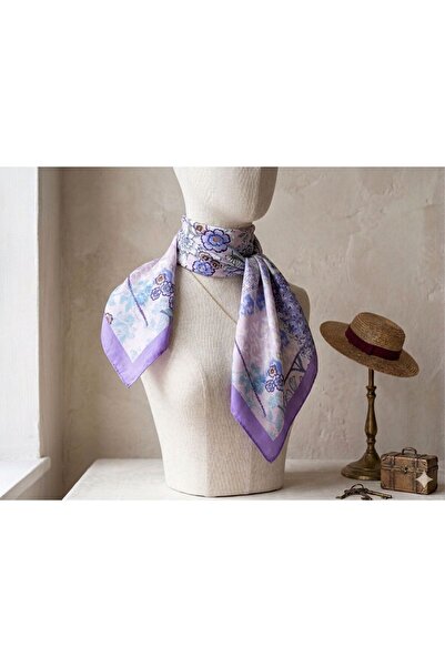 MAESTRO WOMAN Γυναικείο μεταξωτό σατέν φουλάρι με λουλουδάτο σχέδιο σε λιλά 7...