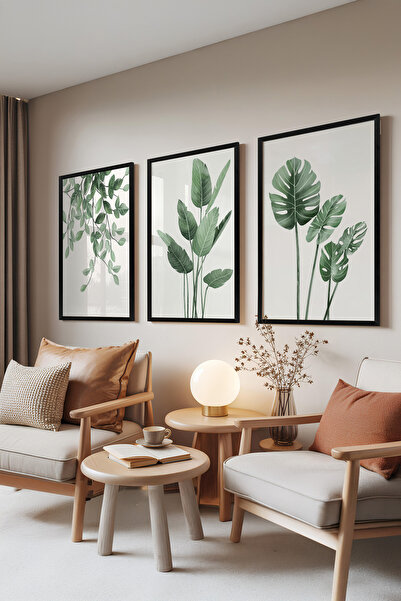 Zestia Σετ 3 πίνακων με μαύρο πλαίσιο, Πράσινο Βοτανικό – Σετ με ελάχιστο μοτ...