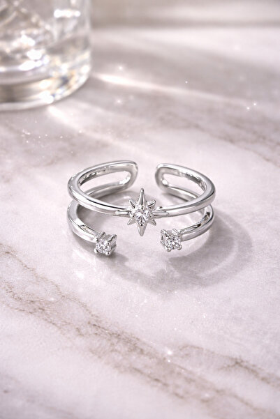 Arthesia Jewelry خاتم زركون قابل للتعديل بتفاصيل مرصّع بالأحجار نجوم - خاتم ن...