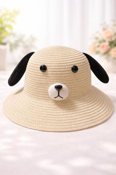synshop Ecru Cute Dog Pochacco Παιδικό Ψάθινο Καπέλο Καλοκαιρινό Αντηλιακό γι...