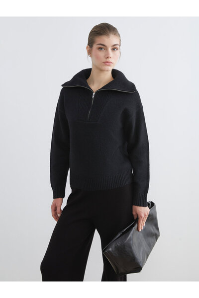 LC Waikiki Zippered Polo Neck Women's Knit Sweater
