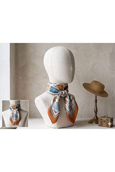 MAESTRO WOMAN Γυναικείο μεταξωτό σατέν φουλάρι με πορτοκαλί σχέδιο 70x70