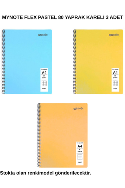 Mynote FLEX Παστέλ Τετράδιο A4 80 Φύλλα Καρό 3 Τεμάχια
