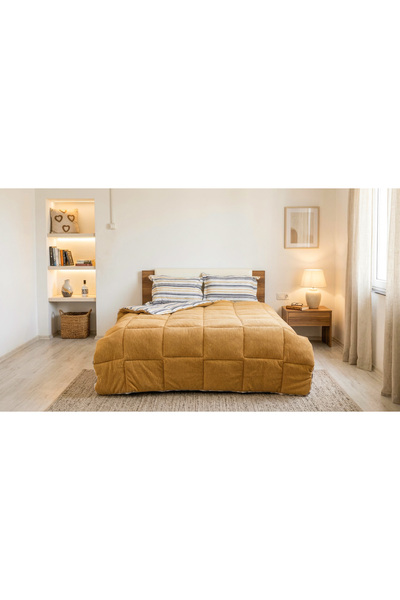 Lissomea Home Sherpa Turuncu Çift Kişilik Lastikli Çarşaflı Comforter Uyku Seti