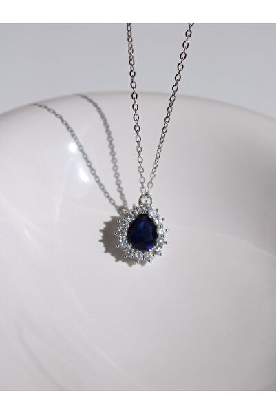 Reorah Collection Navy Blue Stone Diamond-Shaped Necklace