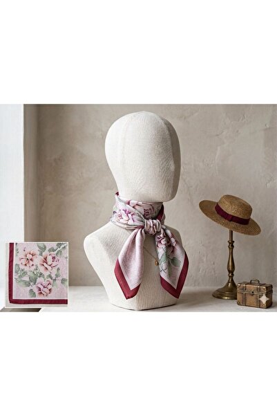 MAESTRO WOMAN Γυναικείο μεταξωτό σατέν φουλάρι με κόκκινο φλοράλ σχέδιο 70x70