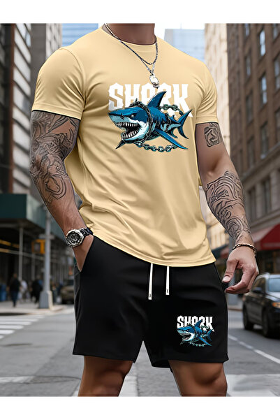 Nivorix Shark Printed Soft Short Sleeve Top and Shorts Set