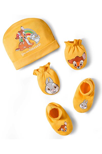 Babyhug Disney طقم قبعة محبوكة وقفازات وأحذية صغيرة مزينة برسومات بامبي والأص...