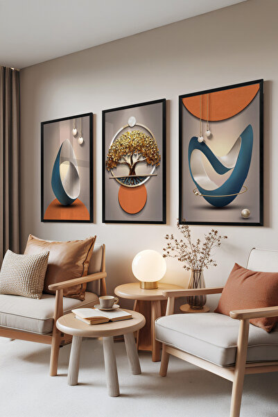 Zestia Σετ 3 πίνακων με μαύρο πλαίσιο, Modern Balance – Σετ Μίνιμαλ Αφηρημένη...