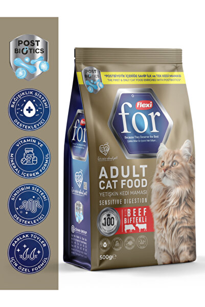 FlexiFor Postbiyotikli Dengeli Formül Biftekli Yetişkin Kedi Kuru Maması - 500 gr