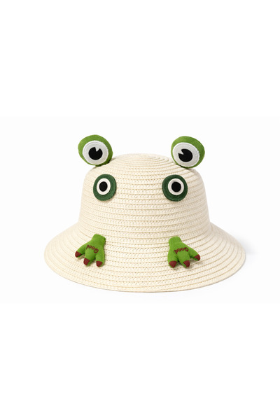 synshop Ecru Frog Keroppi 4-10 ετών Παιδικό καπέλο με κουβά Ψάθινο καπέλο Καλ...