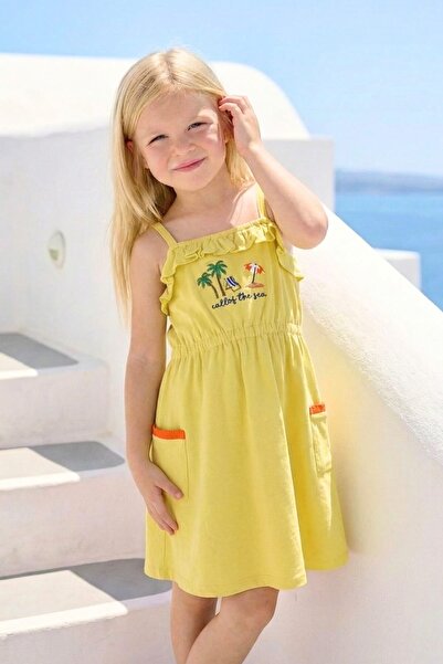 Zeyland Κοριτσίστικο Πλεκτό Φόρεμα με Κέντημα - Κίτρινο