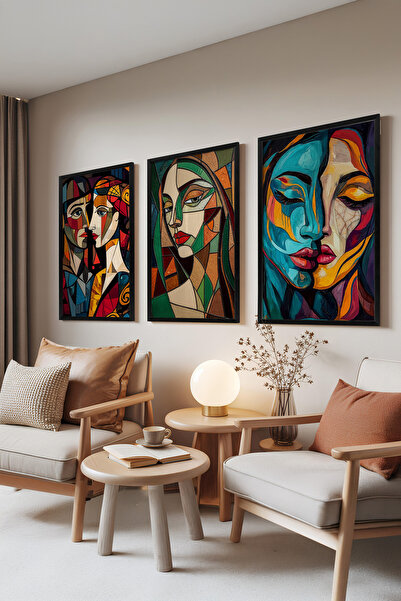 Zestia Σετ 3 πίνακων με μαύρο πλαίσιο, Αφηρημένο Πορτρέτο – Καλλιτεχνικές Εικ...