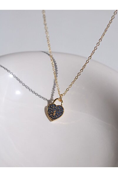 Reorah Collection Blue Stone Locked Heart Necklace