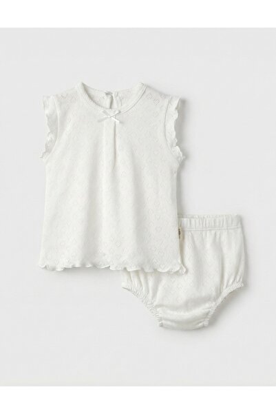MiniKids Set tricou + chilotel, cu inimioare, alb