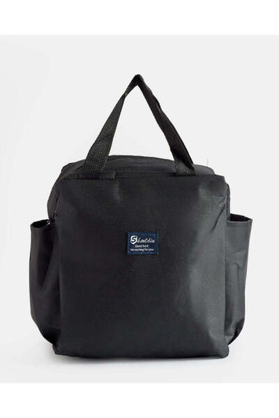 REDTAG Black Insulated Lunch Bag With Side Pocket