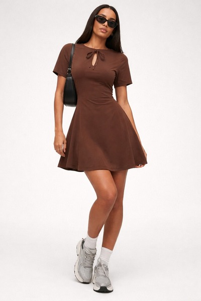 BORCKA TEKSTİL Καφέ καλοκαιρινό, καθημερινό, άνετο και κομψό φόρεμα